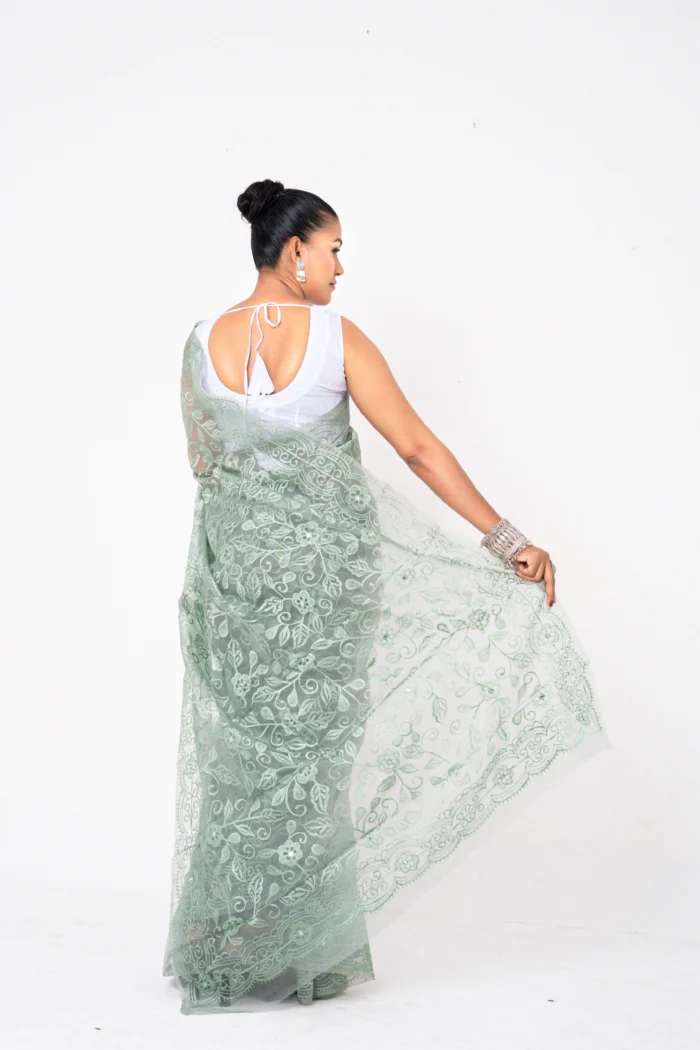 Silver Green  - Rajshahi Sopura Muslin - Image 3